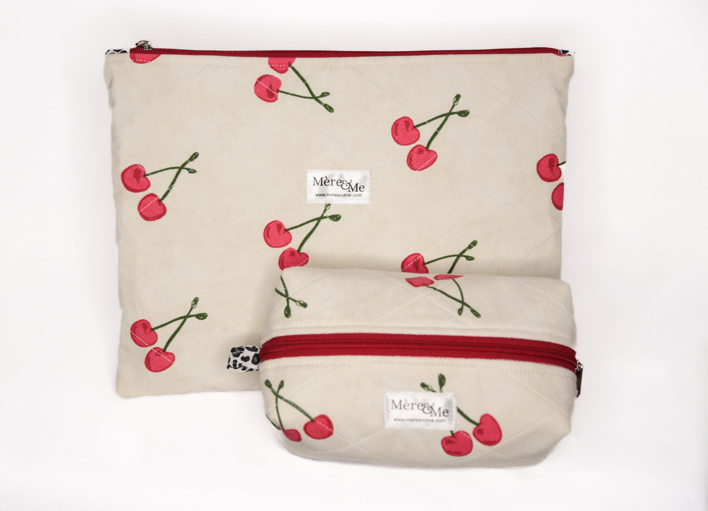 Mère & Me Laptop Sleeve and "Petite" Bag Set Cherry and Leopard Print