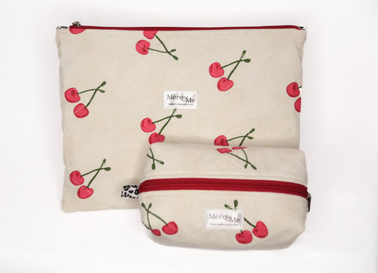 Mère & Me Laptop Sleeve and "Petite" Bag Set Cherry and Leopard Print